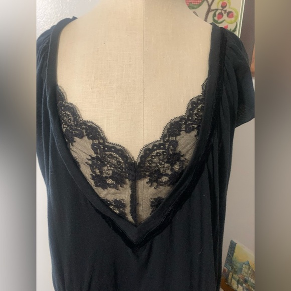DKNY Black V-neck Top with Lace Trim - Picture 6 of 11